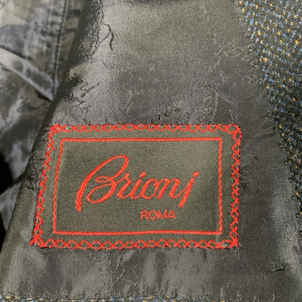 Brioni Blazer Mens 42 Herringbone Wool Cashmere Double Breasted Sport Coat Italy